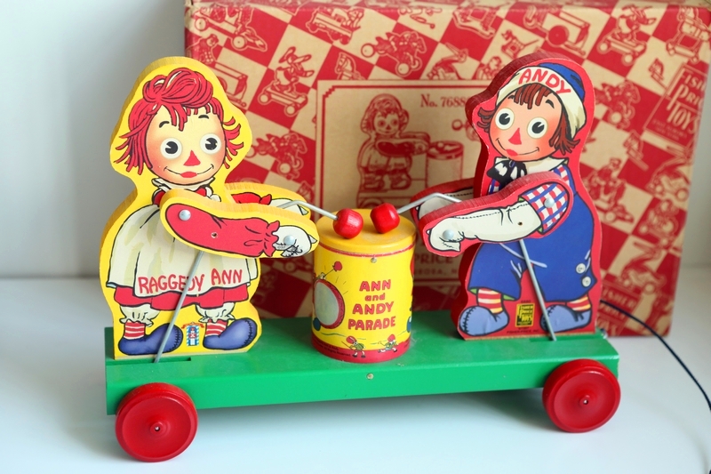 18-12 US retro raggedy ann andy wood pull wire trolley with box suitable for making gifts SP19