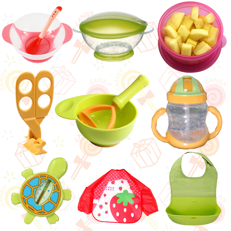 Baby eating bowl set Children's tableware Non-food scissors Fruit grinding bowl Children's water absorption pot Bib cover coat socks