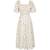 Clothing scents and liveless style square collar crushed floral dress woman 2024 Summer new Lesile heather butterfly knot dresses