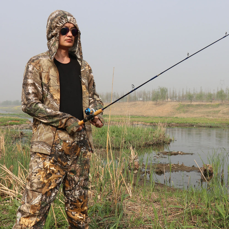 Outdoor Summer Men's Pure Cotton Breathable Suit Camouflage Hooded Cardigan Imitation Bionic Camouflage Sun Protection Clothing Fishing Suit