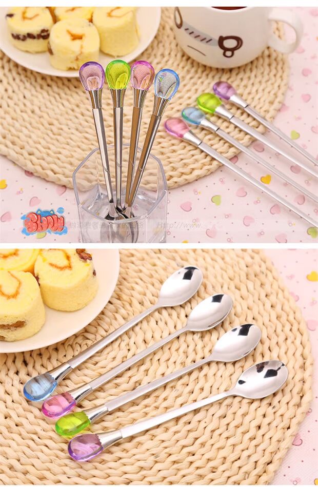 Phiên bản tiếng Hàn của nước thả inox dài tay cầm thìa kem cà phê dễ thương thìa sáng tạo trộn thìa thìa khuyến mãi - Cà phê xay cafe cầm tay