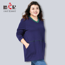 Fat Princess Big Code Woman Dress Fat Mm Fashion Hit Color Sleeve Dress V Collar Long Sleeve Loose Casual Spring Dress