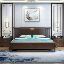 New Chinese solid wood bed 1 8 m Double beds Wedding bed master bedroom with modern air pressure box frame engraving storage large bed