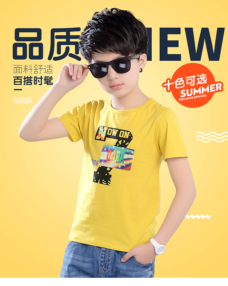 Cậu bé ngắn tay t-shirt mùa hè 2018 mới trẻ em Hàn Quốc cotton t-shirt 12 trẻ em lớn 15 tuổi cậu bé áo sơ mi