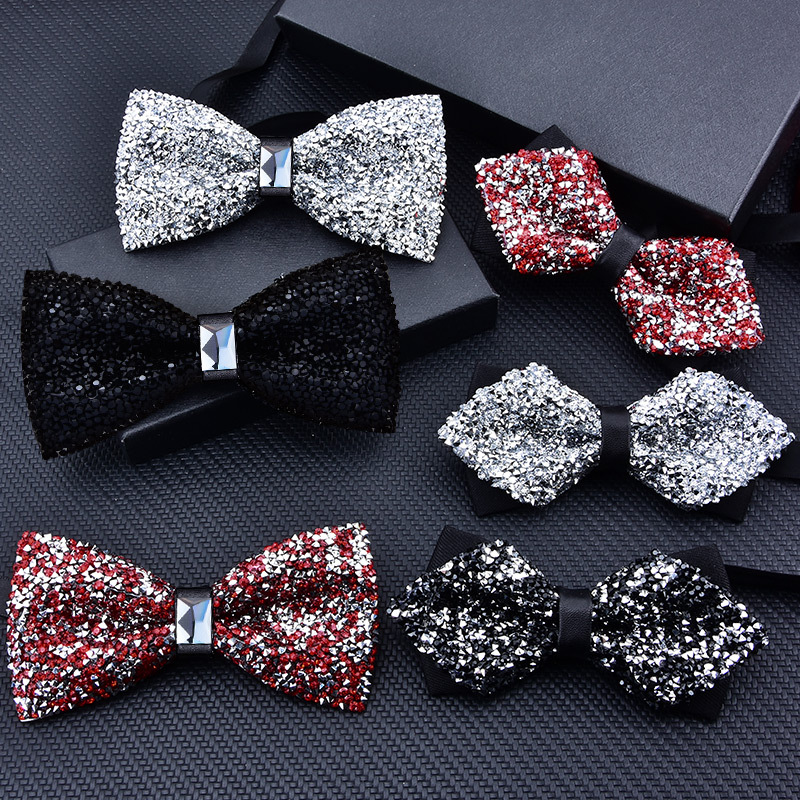 Korean Style Male Host's Star-Studded Rhinestone Bow Tie, Groom's Wedding Bow Tie, Banquet Nightclub Bow Tie with Sparkling Rhinestones