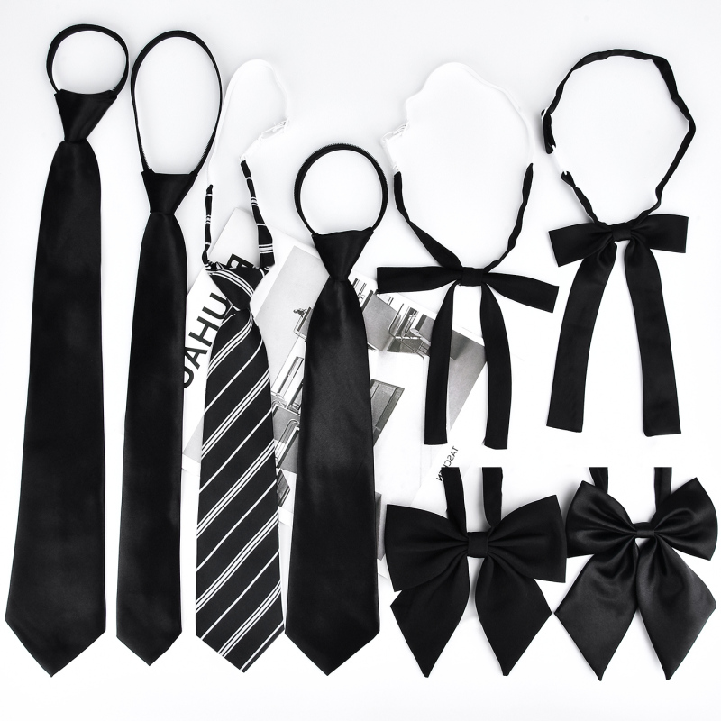Pure Black Jk Tie, Japanese School Style, Lazy No-Tie Bachelor's Uniform Tie, Tie Flower, Unisex Student Dk Shirt