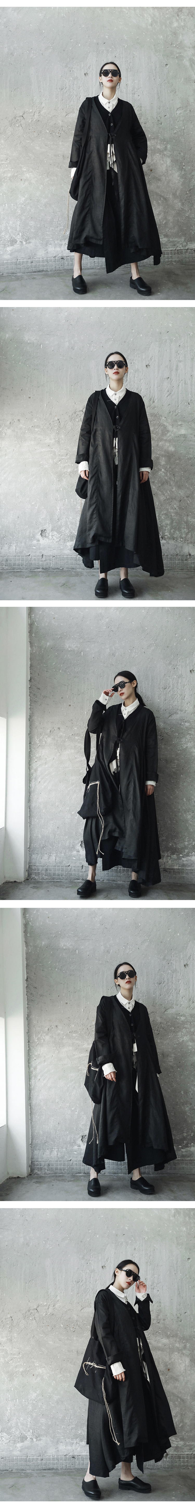 ĐƠN GIẢN ĐEN 2018 mùa xuân ss new dark gió linen dây đai áo dài áo gió áo khoác lông nữ
