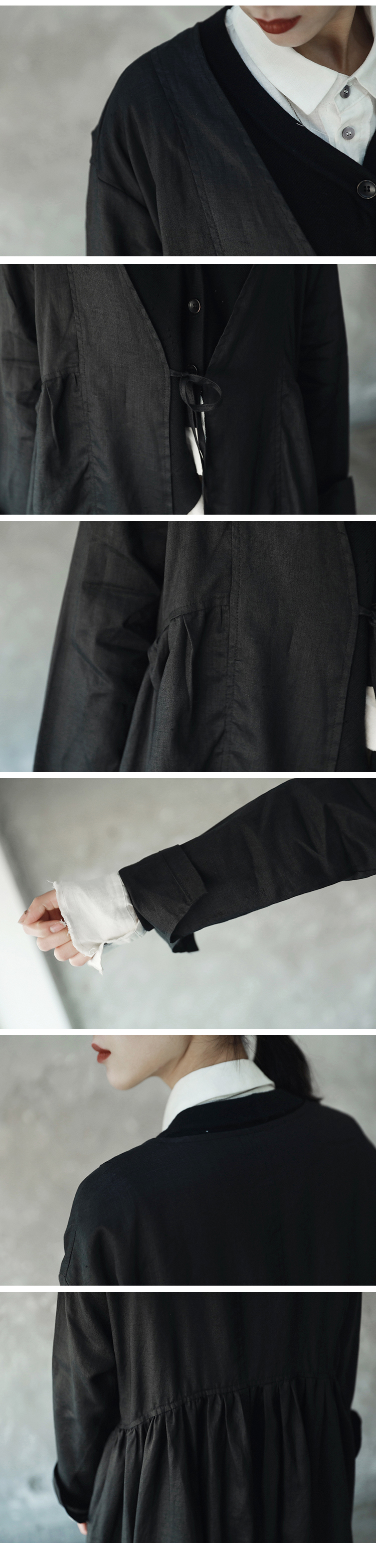 ĐƠN GIẢN ĐEN 2018 mùa xuân ss new dark gió linen dây đai áo dài áo gió áo khoác lông nữ