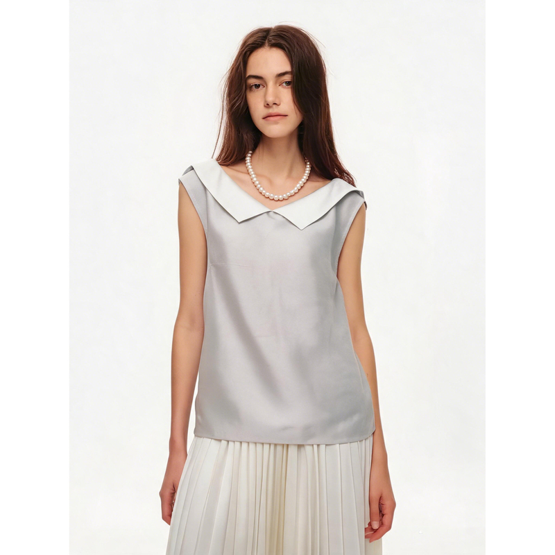 6A Double Palace Silk Reversible Sleeveless Top with Doll Collar, Elegant and Sophisticated Summer Mulberry Silk Vest 6A Double Palace Silk Reversible Sleeveless Top with Doll Collar, Elegant and Sophisticated Summer Mulberry Silk Vest