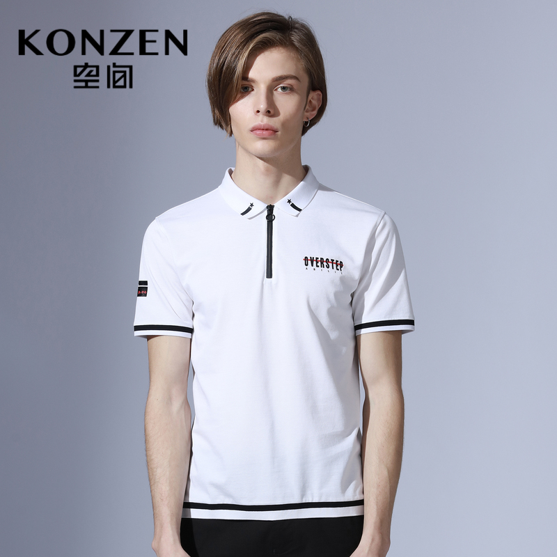 Konzen Space nam ngắn tay áo Polo Shirt Summer Hàn Quốc thời trang cuộn áo thun nam Half-Sleeve T-shirt