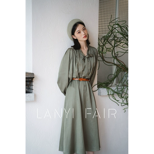 Lan Yiwuyu ｜ серо-зеленая платье с длинными рукавами юбка для рубашки, настоящий и универсальный Lanyifair Оригинальная готовая одежда