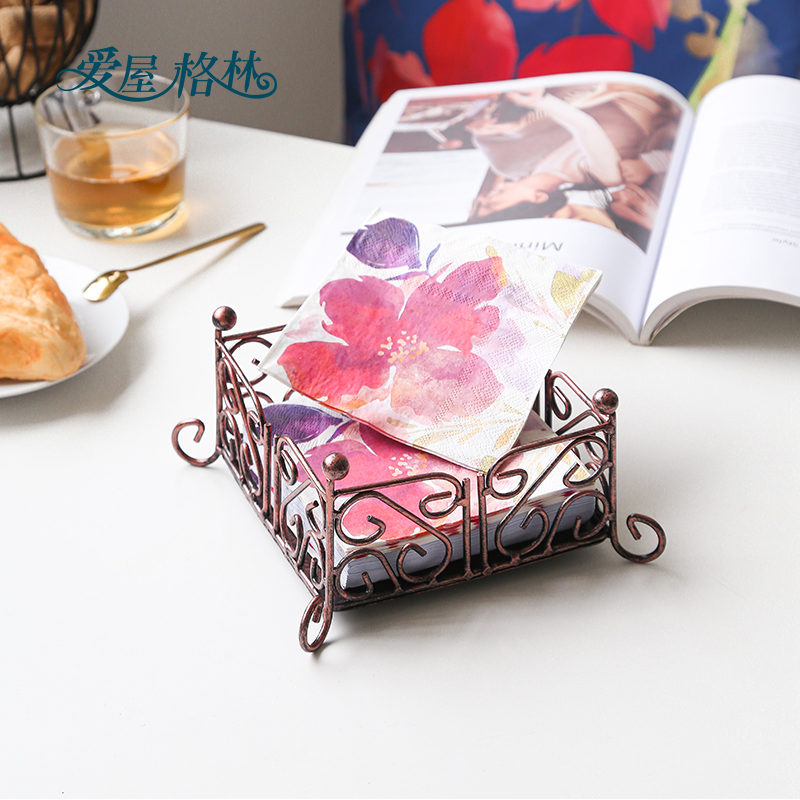 Love House Green Paper Rack American Iron Art Kitchen Creative Printed Shelve Retro Containing Napkins Shelf Decoration
