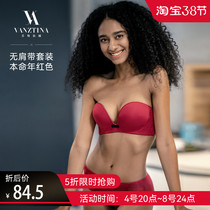 (5 Fold Limited-time Scramble Purchase) Finnce Dna Red Wedding Ben Year Bra Suit Coalesce Without Shoulder Strap Underwear