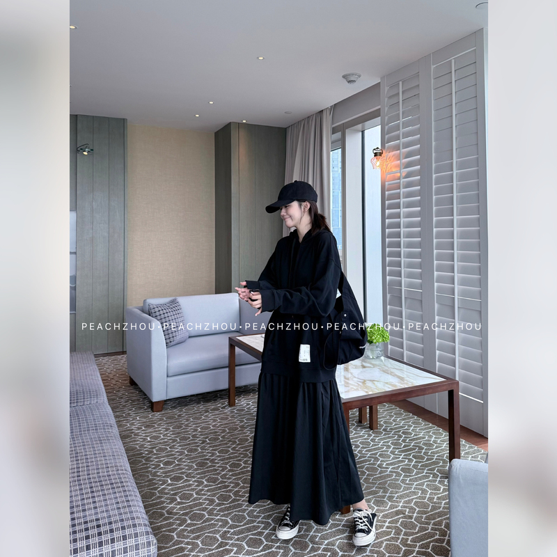 Peachzhou Distressed Trendy Sweatshirt Dress Long Skirt Loose Hooded Patchwork Long Dress Autumn Peachzhou Distressed Trendy Sweatshirt Dress Long Skirt Loose Hooded Patchwork Long Dress Autumn