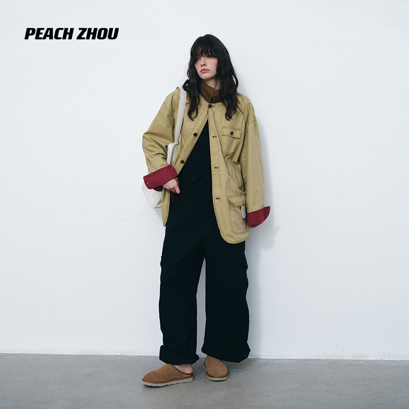 Peachzhou Heavy-Duty Design Reversible Jacket for Women 2026 Autumn New Workwear Jacket