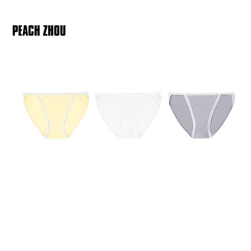 Peachzhou High Slit Line-Patterned Thin Strap Low-Rise Panties Letter Bikini Women's Briefs