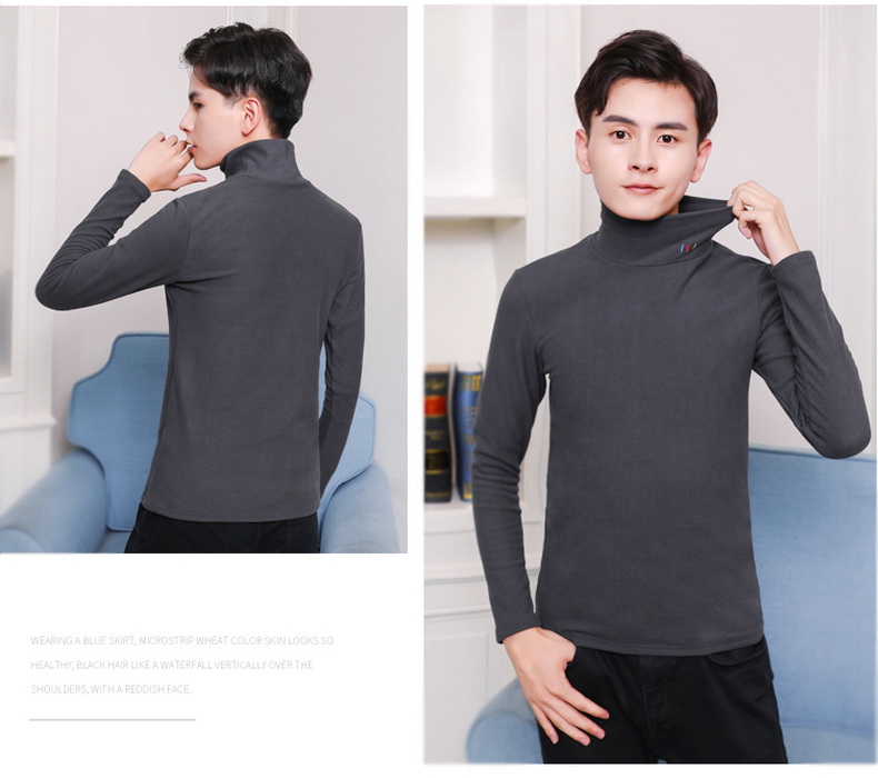 Áo len cao cổ màu xanh đậm cho nam mùa thu đông cộng với áo len nhung nam áo len mỏng phiên bản Hàn Quốc của xu hướng áo sơ mi nam áo nam