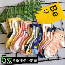 5 pairs of autumn and winter childrens midline socks 1-3-5-8 years old baby socks baby cotton loose cartoon