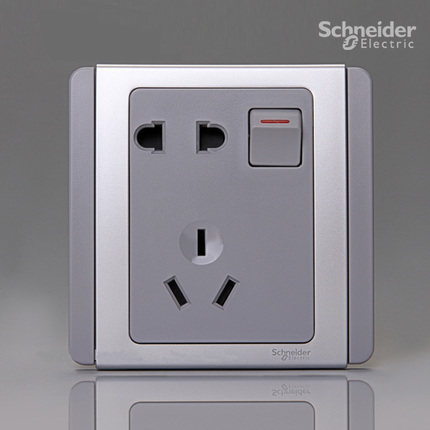 Schneider's socket panel E3000 Metropolis series silver plus gray two three five hole insert with switch