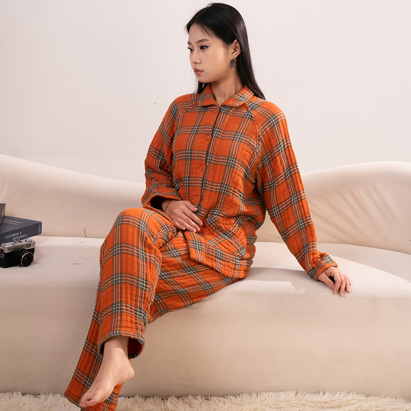 100% Cotton Class a Maternal and Infant Fabric Six-Layer Gauze Home Wear Spring Style Outerwear Pajamas Men and Women Couple Casual Set