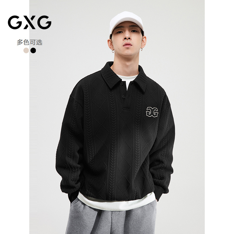 ゴンジュン同型GXGメンズ服プラスベルベットテクスチャヘビーカジュアルスウェットシャツメンズシャツカラースウェットシャツメンズ秋ホットセール