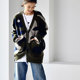 W3663C Literary loose simple personality camouflage woven loose V-neck ripped sweater cardigan women's Milan statement