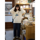 Японский свитер, оверсайз, круглый воротник, коллекция 2021, осенний