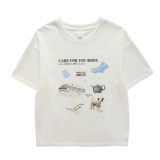 Наклейки, японская летняя футболка, короткий рукав