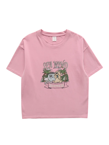 Мультяшная летняя футболка, в американском стиле, оверсайз, круглый воротник