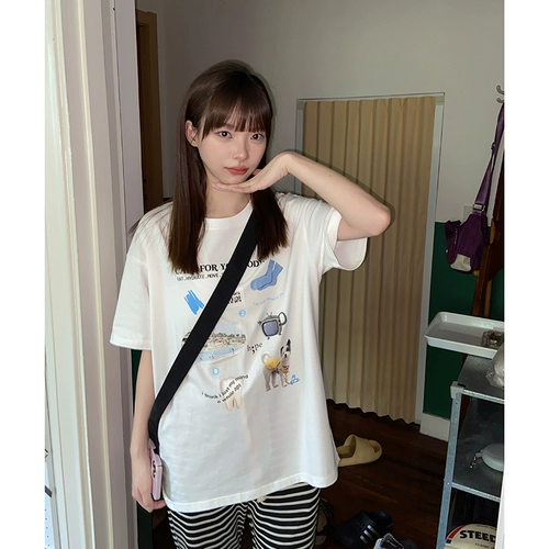 Наклейки, японская летняя футболка, короткий рукав