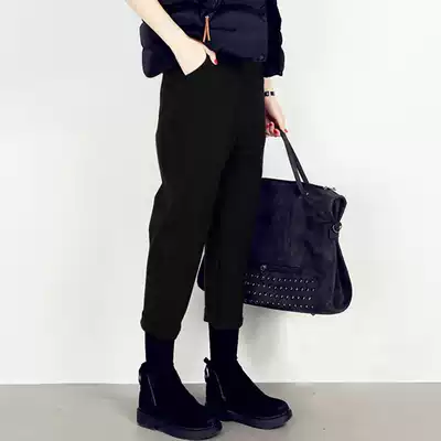Pregnant women pants autumn and winter tide mother wear woolen wide leg pants nine-point short lob pants winter dress thickened Haren pants