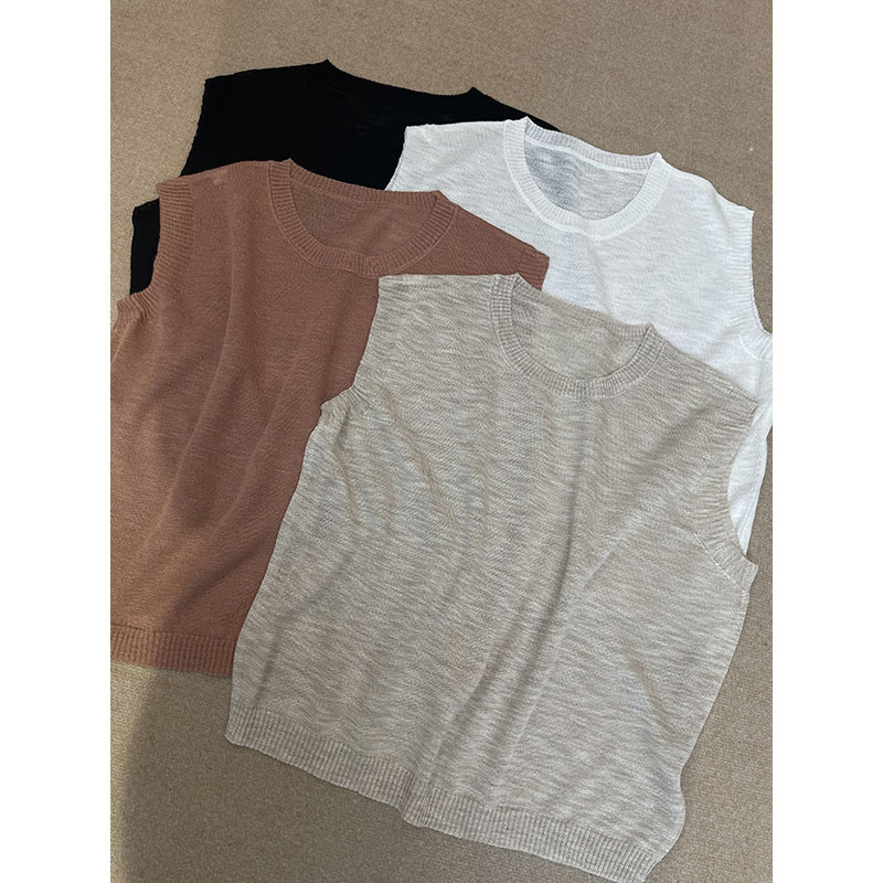 2025 Summer Style Simple Breathable Versatile Loose Vest Linen-Feel Knitted Round Neck Elegant Sleeveless 2699