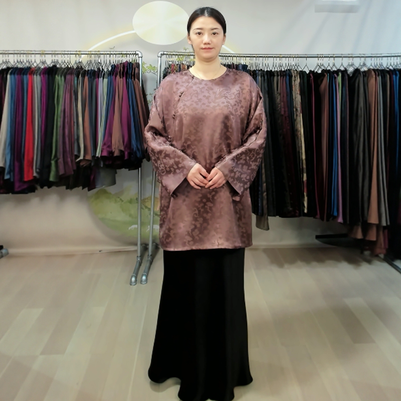 Lady's Silk Xiangyun Yarn Grass-Dyed Dragon and Phoenix Seven-Button New Chinese Style Long-Sleeved Sweater Base Top