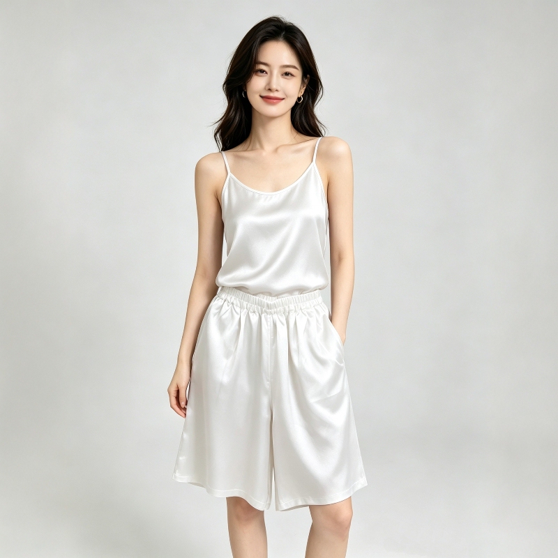 Full Score 6A Mulberry Silk 45 Momme Silk Satin White Five-Point Pants Plus Size Shorts Mid-Length Pants High-End Version