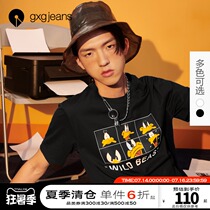 gxgjeans mens summer hot item cartoon animal print casual round neck short sleeve black and white T-shirt tide T-shirt