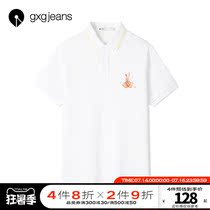gxgjeans mens summer white POLO shirt casual college style short-sleeved printing trend lapel T-shirt mens trend