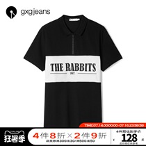 gxgjeans mens summer POLO shirt mens trend street style casual style black and white contrast embroidery top men