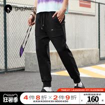 gxgjeans mens small black pants casual multi-pocket overalls Mens fashion drawstring trousers mens Korean version of the tide brand