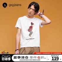 gxgjeans mens summer new white t youth sports casual loose personality printing round neck short-sleeved T-shirt tide