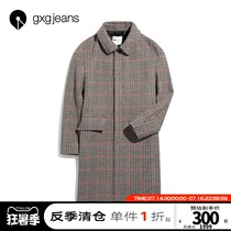 gxgjeans mens winter coat new wool coat male Houndstooth slim long wool coat male