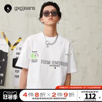 gxgjeans mens 2020 summer fresh letter printing youth casual crew neck loose off shoulder short-sleeved T-shirt tide