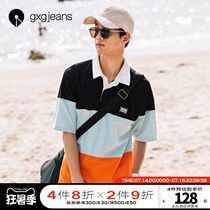 gxgjeans mens summer polo shirt mens contrast color trend Port wind loose lapel short-sleeved T-shirt mens trend