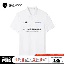 gxgjeans mens summer lapel polo shirt letter printing college style casual short-sleeved mens tide