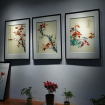 Birds and flowers New Chinese style sofa background wall entrance decorative painting finished product Suzhou embroidery craft villa model room