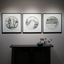 New Chinese Spring River Water Heating Jiangnan Scenery Picture Pure Handmade Su Embroidered Sofa Book Room Triplex Living Room Decoration Painting