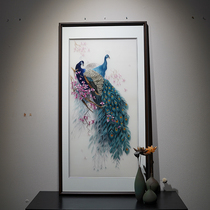 New Chinese style Vertical version Peacock chart with life pure handmade Su embroidery embroidery Xuanguan gangway Living room Decorative Painting