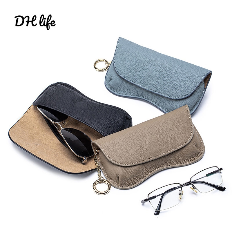 Dh Genuine Leather Glasses Case, High-End Glasses Pouch, Exquisite and Portable Sunglasses Storage Bag, First-Layer Cowhide Sunglasses Case