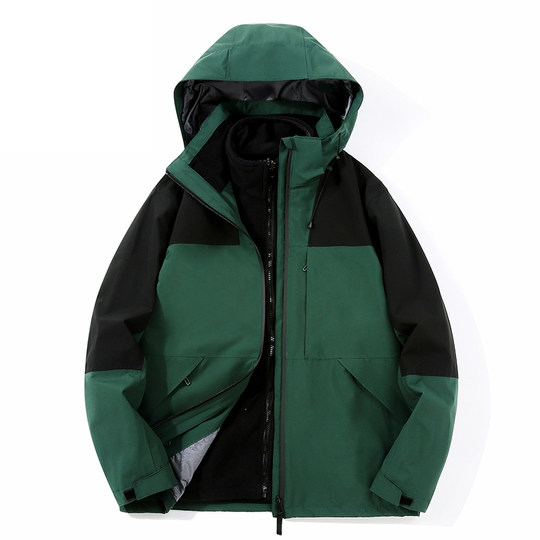 Fully Glued Rainstorm-Level Men's Winter Jacket with Silver Fox Fleece, Three-In-One Detachable Outdoor Windproof and Warm Coat