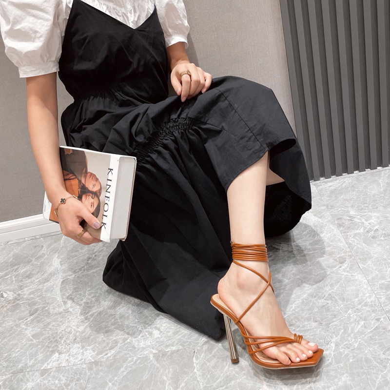 square toe Clipped toe solid color high-heeled sandals NSGXL117087