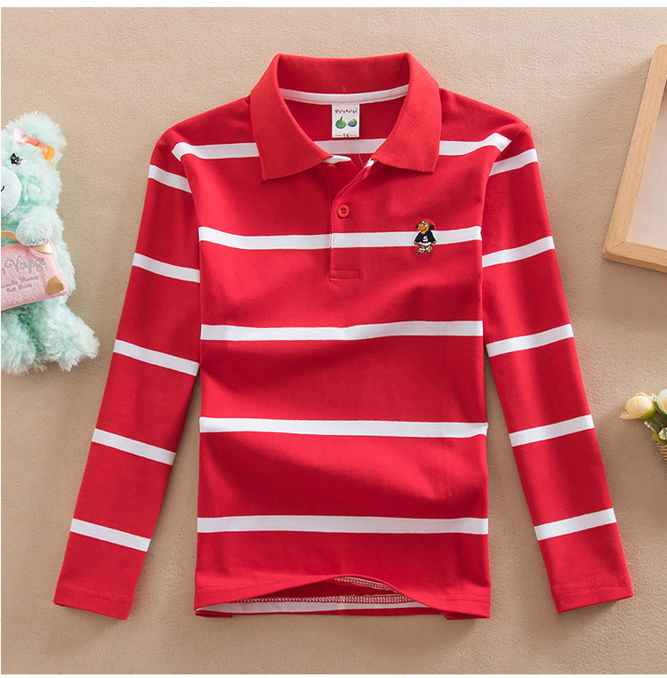 Áo thun tay dài cho bé trai Áo thun sọc cotton cotton cho bé trai lớn mùa xuân hè 2019 và trẻ em mặc nhung cộng với nhung áo thun trẻ em